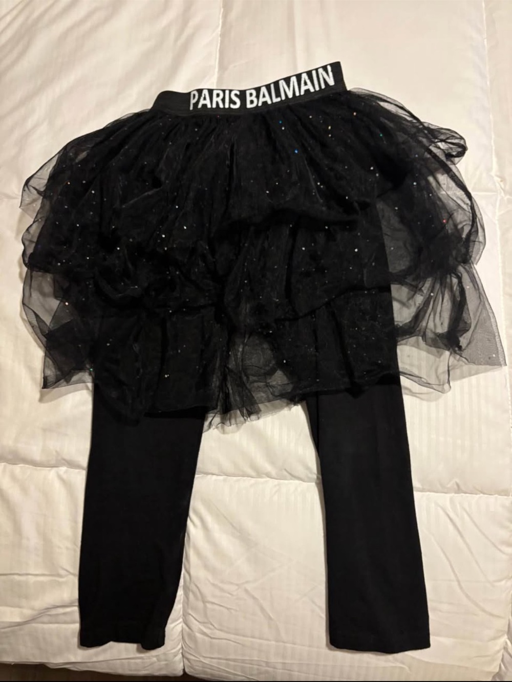Balmain Black Layered Tulle Leggings with Logo Waistband